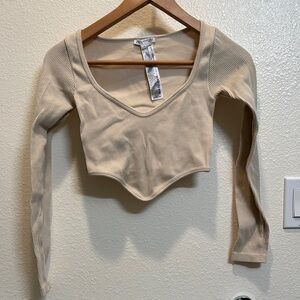 Zara Cream Ribbed Long Sleeve Top